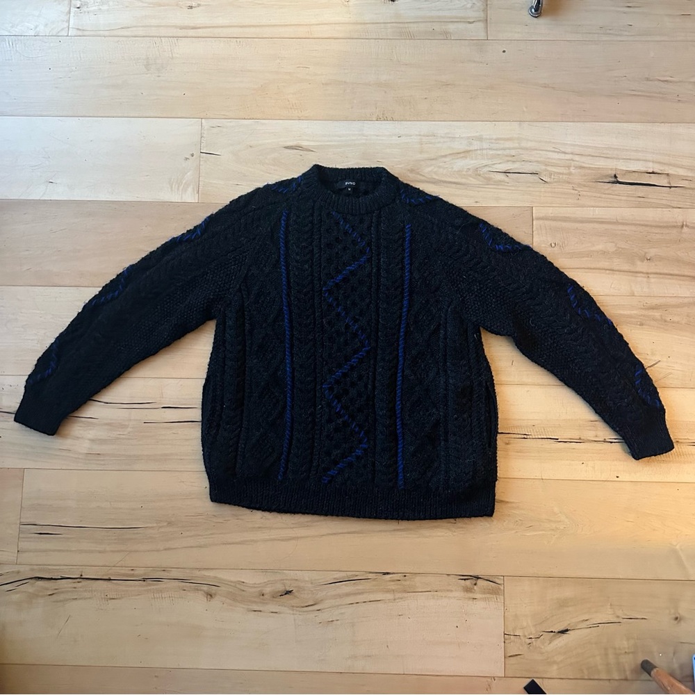 Vintage Black Sweater with Blue Accents